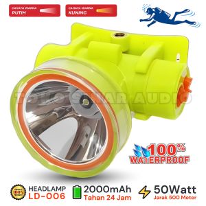 SENTER KEPALA SELAM DALAM AIR 10 METER DAYA 50 WATT BATERAI CAS TAHAN 24 JAM | LD-006 / senter kepala selam / senter selam / headlamp diving / senter led cas tahan 24 jam / senter kecil super tarang / senter kepala murah