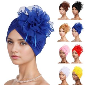 URBAG เครื่องประดับศีรษะงานปาร์ตี้ หมวกผ้าโพกหัวอินเดีย แถบคาดศีรษะ ดอกไม้ใหญ่ๆ ที่พันศีรษะ สง่างามเรียบหรู เครื่องประดับศีรษะปาร์ตี้ หมวกบีนนี่ แต่งงานในงานแต่งงาน