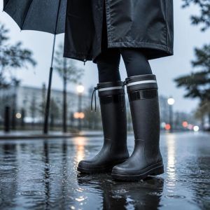 DECALE High Tube Water Shoes Waterproof PVC Rain Shoes Fashion Drawstring Women Rain Boots Outdoor
