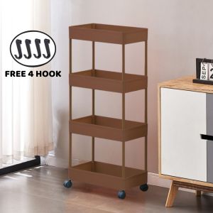 Rak Yeye 4 Susun Dengan Roda / Storage Rack Minimalis / Tempat Penyimpanan Buku Perlengkapan Mandi Bumbu Dapur Serbaguna / Troli Persegi Plastik Apartement Multifungsi - FR GALLERY