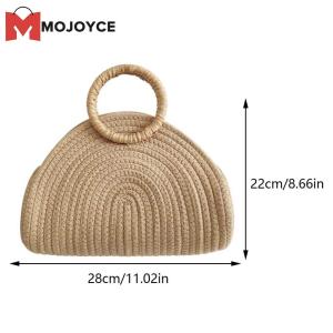 MOJOYCE กระเป๋าชายหาดหวายสำหรับผู้หญิงทำมือทำจากผ้าฝ้ายที่จับมือถือง่ายสำหรับฤดูร้อนกระเป๋าคลัทช์