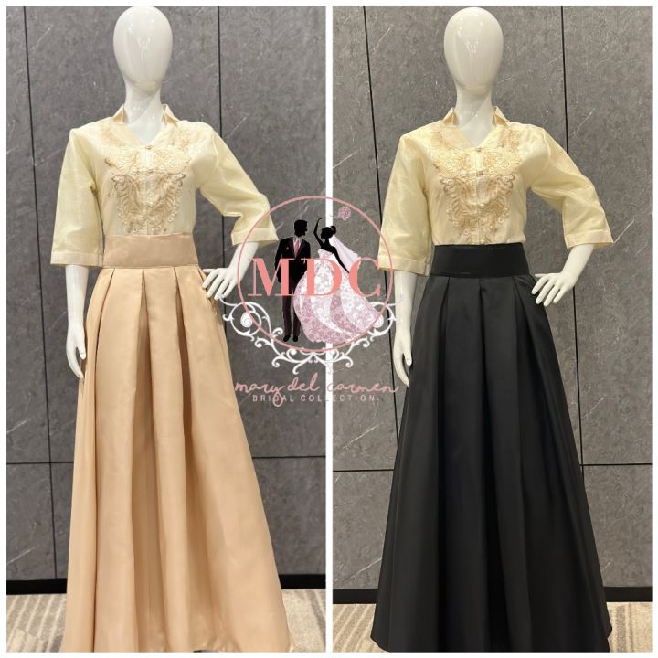 Modern Filipiniana Ladies Barong 3/4 Sleeves Top and Skirt with Plus ...