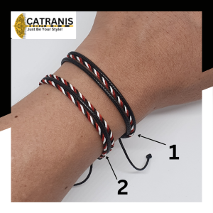 CATRANIS Gelang Tali TRIDATU BALI ETNIK Kombinasi 3 Rangkap Bulat Hitam PRIA WANITA