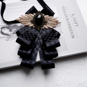 OKKFINE Faux Stone Mens Suit Lapel Flowers Alloy Polyester Bow Tie Necktie Neck Decoration Wedding