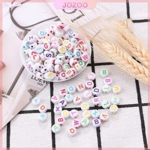 Jozoo 100pcs 4x7mm Acrylic Letter Beads Bead Flat Loose Spacer Alphabet Round Beads for Bracelet