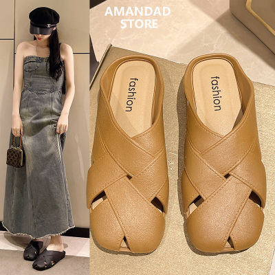 QiaoYiLuo Half slippers for women new French retro non-slip comfortable soft flat bottom ladies sandals