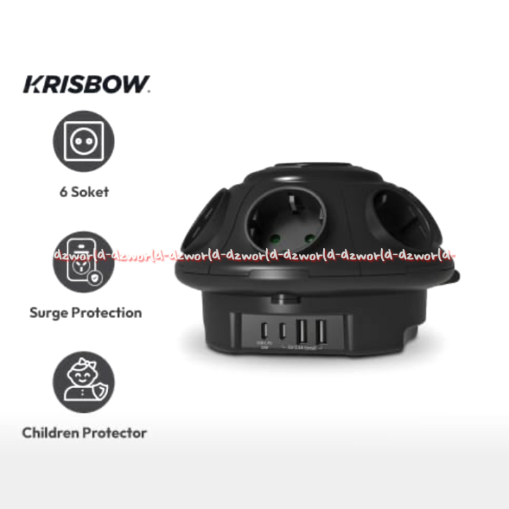 Krisbow 6 Outlet Extention Cord Kabel Ekstensi Colokan 6soket Lubang