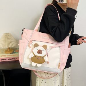 SELENAAL Japanese Style Capybara Shoulder Bag Harajuku Causal Students School Bag Portable Large Canvas Tote Bag Girls