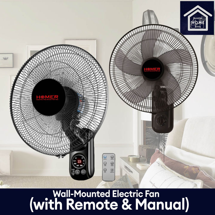 Buenas Wall Mounted Electric Fan with Remote Control and Manual Fan
