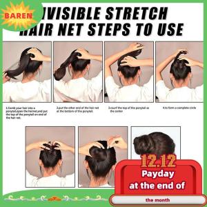 BAREN 50ชิ้นผมตาข่ายสีดำมัดผมที่มองไม่เห็นผมตาข่ายมวยผม30 50 60ซม. อุปกรณ์เสริมผม