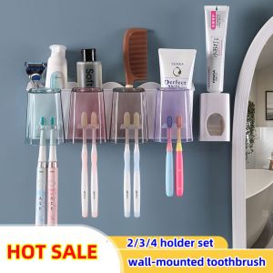 Wall-Mounted Toothbrush Holder Set Bathroom Wash Cup Holder Transparent Toothbrush Cup Light