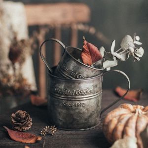 UNQIN เรโทร อเนกประสงค์อเนกประสงค์ หรูหราสุดหรู แสดงการตกแต่ง การถ่ายภาพชนบท บ้านในบ้าน อุปกรณ์ประกอบฉากการถ่ายภาพ สำหรับการถ่ายภาพ การพิมพ์ภาษาอังกฤษ ถ้วยถ้วยน้ำ ภาชนะสำหรับดื่ม แจกันใส่แจกัน ถังดอกไม้เหล็ก