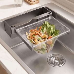 KANNERT Thép carbon Giá lọc rác bồn rửa chén Gấp Gắn tường Rổ lọc rác bồn rửa chén Phụ kiện nhà bếp kèm theo 50 túi lưới lọc. Rổ lọc bồn rửa dành cho cặn thức ăn