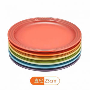 non toxic healthy French stoneware underglaze colored high-quality 100% ceramic Le Creuset Ceramic Round Plate Set 18cm/23cm | Western Dinner Plate Steak Plate Flat Dish Housewarming Christmas Gift-