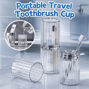 Portable Toothbrush Cup Holder Double Compartment Transparent Plastic Large Capacity Travel Friendly Box