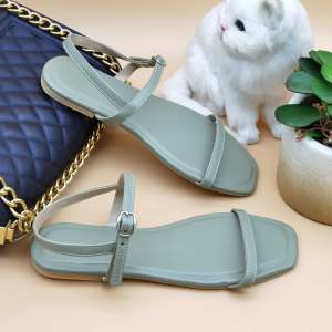Flat Square Toe Ankle Strap Plain Leather Sandals || Ashley