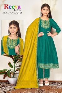 Vichitra Silk Girls Grand Anarkali Kurtis With Pant And Dupatta
