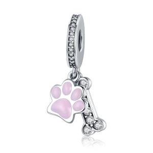 BAMOER Free Shpping Fashion New 925 Sterling Silver Animal Dog Footprint & Dog Bone Pendant Charm fit Women Bracelet DIY Jewelry SCC452