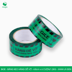 BK3E - Băng keo HÀNG DỄ VỠ khổ 4.8 cm - Xanh lá đen - Combo 3 cuộn băng keo đóng thùng hộp carton