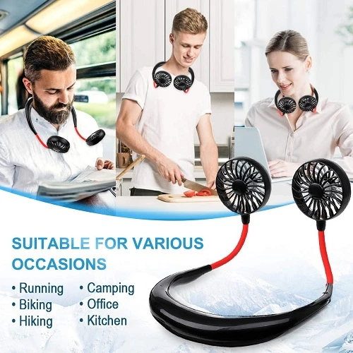 Original FS05 Portable Hanging Neck Sports Fan - Hands Free USB Rechargeable Personal Wearable Neckband Fan Battery