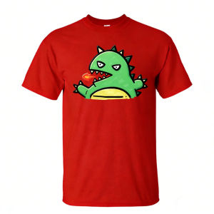 [Local Stock] HBESTY  Green Cartoon Dinosaur Spit Fire Simple Line Men Summer Cotton T Shirt Cute Monster Trendy Street Casual Daily Top