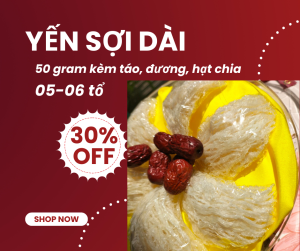 50gram Yến Sợi Dài Sạch Lông gồm 6-7 Tổ Tặng Đường phèn Táo đỏ Hạt chia
