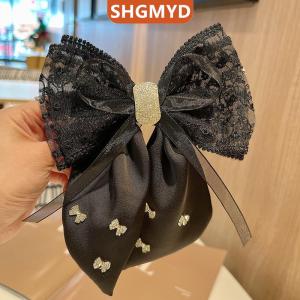 [COD] SHGMYD SPORTS กิ๊บผ้าซาตินตกแต่งโบว์พลอยเทียมสีดำขนาดใหญ่สำหรับผู้หญิงกิ๊บติดผมใหม่