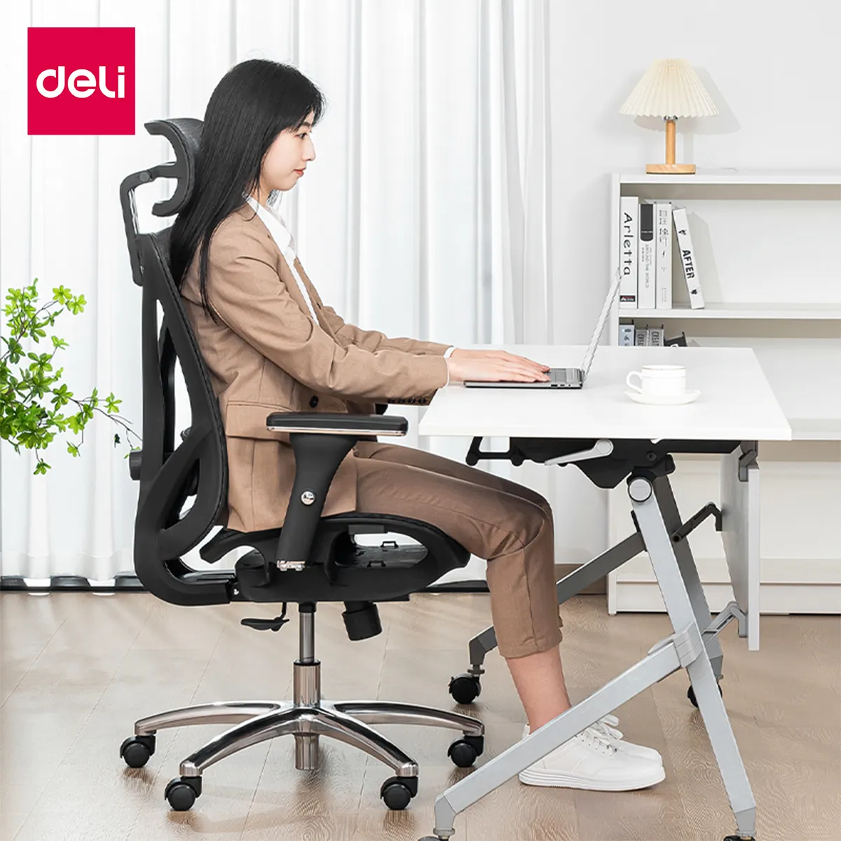 Deli เก้าอี้ทำงานเพื่อสุขภาพ นุ่มสบาย ตามหลักสรีระศาสตร์ Ergonomic ระบายอากาศดีเยี่ยม เกรดพรีเมี่ยม เก้าอี้ออฟฟิศ เก้าอี้ทำงาน เก้าอี้สีดำ เก้าอี้สีเทา ปรับเอนหลังได้ถึง135องศา พนักพิงศีรษะ ปรับที่วางแขนได้ Office Chair