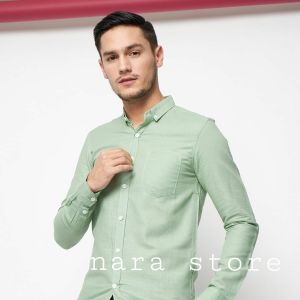 KEMEJA POLOS CASUAL SLIMFIT PRIA LENGAN PANJANG HIJAU MINT