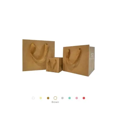 (SINGAPORE WHOLESALE) Coloured Square Rope Paper Bags - Pink Blue Red Yellow Brown White Gray - Gift Wrapping Supplies