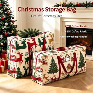 MIRELINA In hình hoạt hình Túi đựng cây thông Noel Dung tích lớn Vải Oxford Túi đựng đồ dùng cho dịp Giáng sinh. Hoạt hình Hộp đựng đồ trang trí cây thông Noel Cây thông Noel