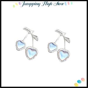 【Jumpping】 ต่างหูรูปเชอร์รี่มูนสโตนสำหรับผู้หญิงเครื่องประดับแสนน่ารักต่างหูผลไม้สดขนาดเล็กของขวัญ