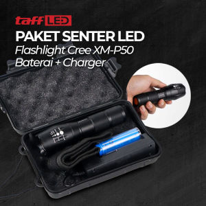 TaffLED Paket Senter LED Torch Cree XM-L T6 8000 Lumens + Charger + Box - E17 COB - Black