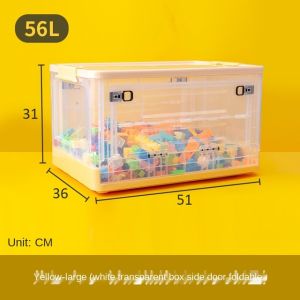 56L Foldable book storage box household plastic transparent storage box with wheels book finishing book box storage artifact