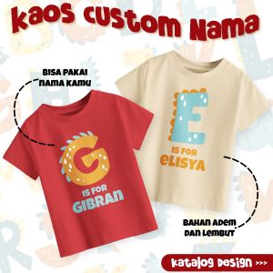 Kaos Custom Nama Anak Laki-Laki Perempuan Terbaru Motif Alfabeth Lengan Panjang Pendek