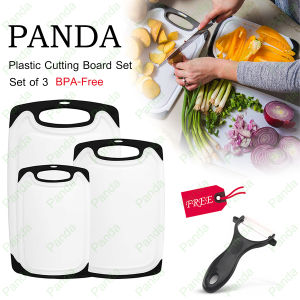 PANDA Talenan Plastik Dapur  (3-Piece Set) Talenan Tahan Lama Talenan Masak Talenan Bahan Plastik Chopping Board Anti Bacterial Food GradeBPA-FreeDeep Drip Juice GrooveDishwasher Safe - Multiple Sizes (Set of Three) S/M/L Size[Stok & Pengiriman Cepat]