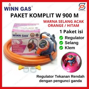 KOMPLIT WINN GAS W 900 M TEKANAN RENDAH DOUBLE LOCK METER REGULATOR + SELANG + KLEM