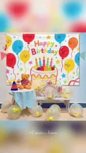 Hantar dari gudang tempatanColorful Cartoon Happy Birthday Background Cloth for Children and Babies Babys First Birthday Happy Birthday Background Cloth Scene Decoration Hanging Cloth