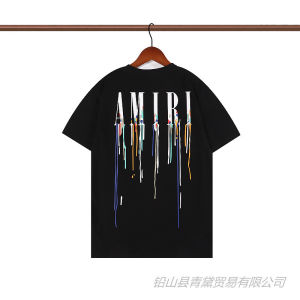COD Thương hiệu thủy triều mùa hè đường phố chảy màu chữ cái Amiri in ngắn tay áo thun cotton đầy đủ cho nam và nữ áo thun lỏng lẻo hip hopGHFDFDS