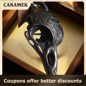 【 CANAMEK 】 Retro Nordic Style Crow Skull Pendant Animal Bird Necklace For Men Personalized Jewelry Lucky Amulet Gift