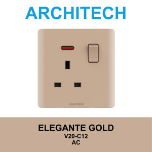 ARCHITECH Elegante Gold V20-C12 Stop Kontak - Colokan AC