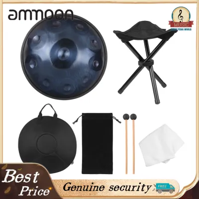 Muslady D Minor 10 Notes Handpan Drum 22-inch Stainless Steel Drum Hand Drum with Mallets Stand Carrying Case for Beginner All Levels