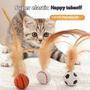 BEIERWA ลูกบอลยางสำหรับลูกบอลยางยืดหยุ่นแมวขนนกสำหรับแมวการขว้างปาอุปกรณ์สำหรับสัตว์เลี้ยง