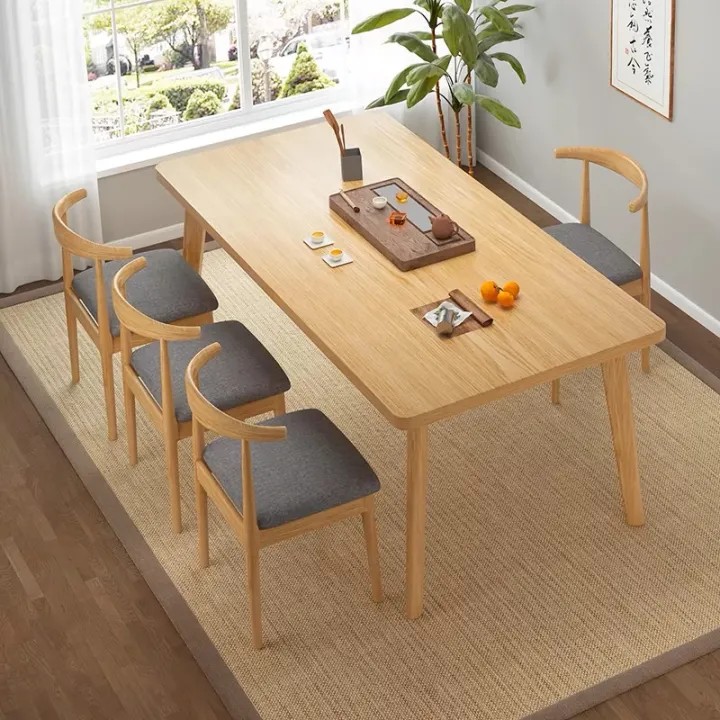 โต๊ะอาหาร โต๊ะกินข้าว6ที่นั่ง ทำด้วยไม้ 160/140/120CM ไม้เนื้อแข็ง ไตล์เรียบง่ายเอนกประสงค์ diningtable