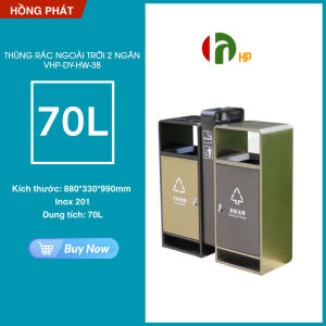 Thùng rác inox 2 ngăn có khay gạt tàn ngoài trời -  VHP-DY-HW-38