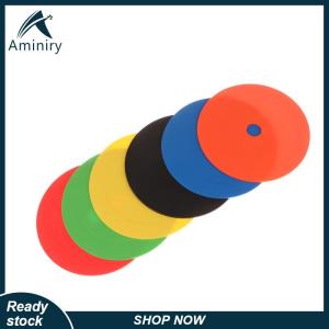 Aminiry[Love sports] 10ชิ้นแผ่นมาร์กเกอร์ทรงกรวยแบนลายฟุตบอลพร้อมรูสำหรับฝึกความคล่องตัวและความเร็ว