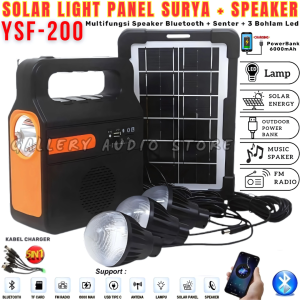 Solar Light Lampu Panel Surya + Speaker Bluetooth Radio Full Bass YSF-200 Gratis 3 Bohlam LED | Solar Lighting System Lampu Emergenchy Tenaga Matahari Panel Surya Power Bank USB TF Card AUX | Gallery Audio
