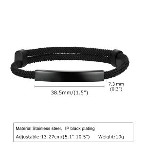 Vnox Custom ID Tag Bracelets for Men Boys Personlized Casual Black Milan Rope Chain Wristband Gifts Jewelry
