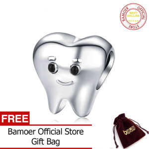 BAMOER Genuine 925 Sterling Silver Lovely Tooth Metal Charm for Silver Snake Bracelet Bijoux Cute Baby Dentist SCC1401