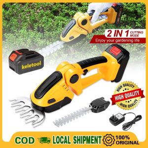 Hedge Trimmer Cordless Electric Brush Grass Shrub Trimmer 2 in 1 Handheld Mini Grass Shears Cutter Battery Powered Hedge Trimmer